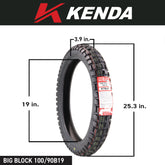 Kenda Big Block 100/90B19 Front & 140/80B18 Rear Tubeless Tire Set with Keychain